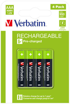 Baterije Verbatim AAA punjive, 1.2V, 950mAh, 4PK/HR03