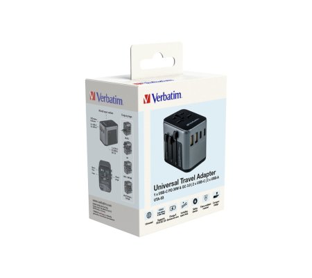 Adapter Verbatim UTA-03 univerzalni putni, USB-C PD & QC, 2 USB-C, 2 USB-A ports