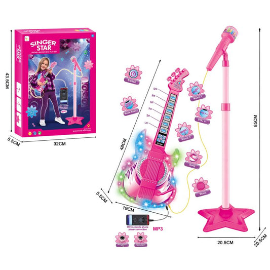 Mikrofon na stalku s gitarom rozi