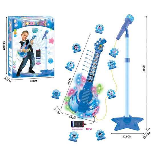Mikrofon na stalku s gitarom plavi