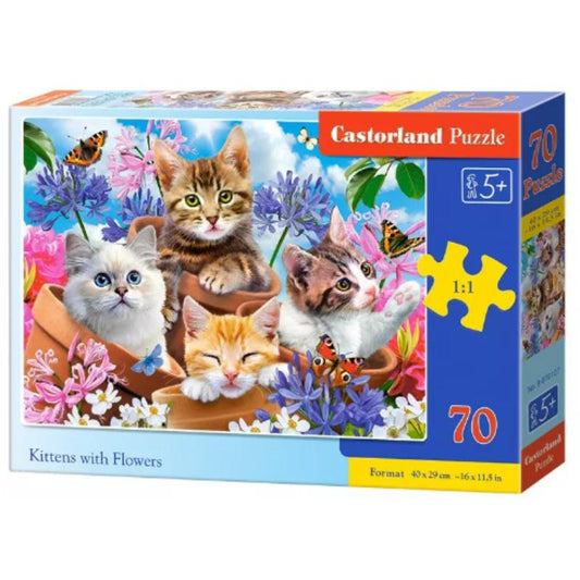 Puzzle 70 kom mačići s cvijećem
